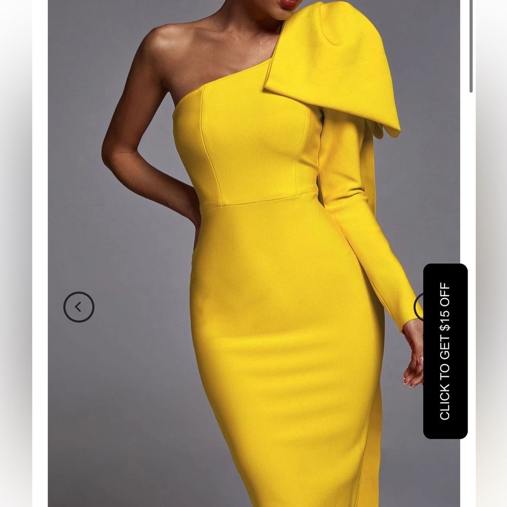 Yellow one shoulder bodycon dress 💛🌟 - Picture 5 of 16